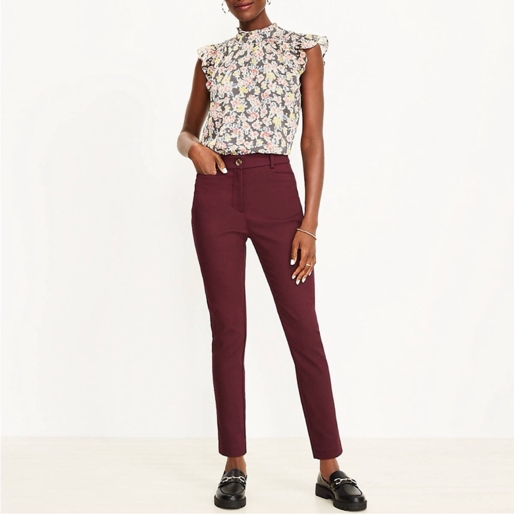 Ann Taylor LOFT The Sutton Skinny Dress Pants in Rich Aubergine Maroon Size 10 - Picture 3 of 10